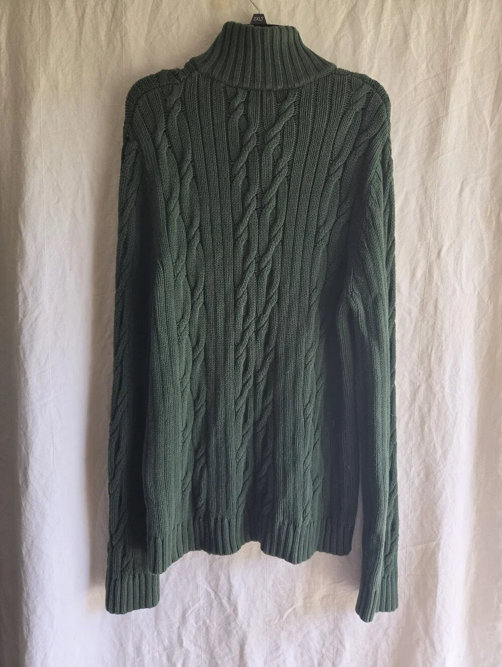Banana Republic Sweater Mens Large Green Cable Knit Mockneck Pullover Cotton